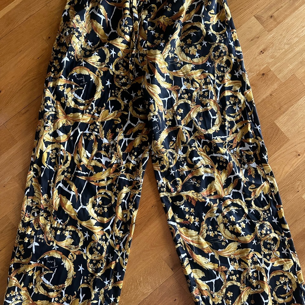 Ferre Black and Gold Patterned Pants